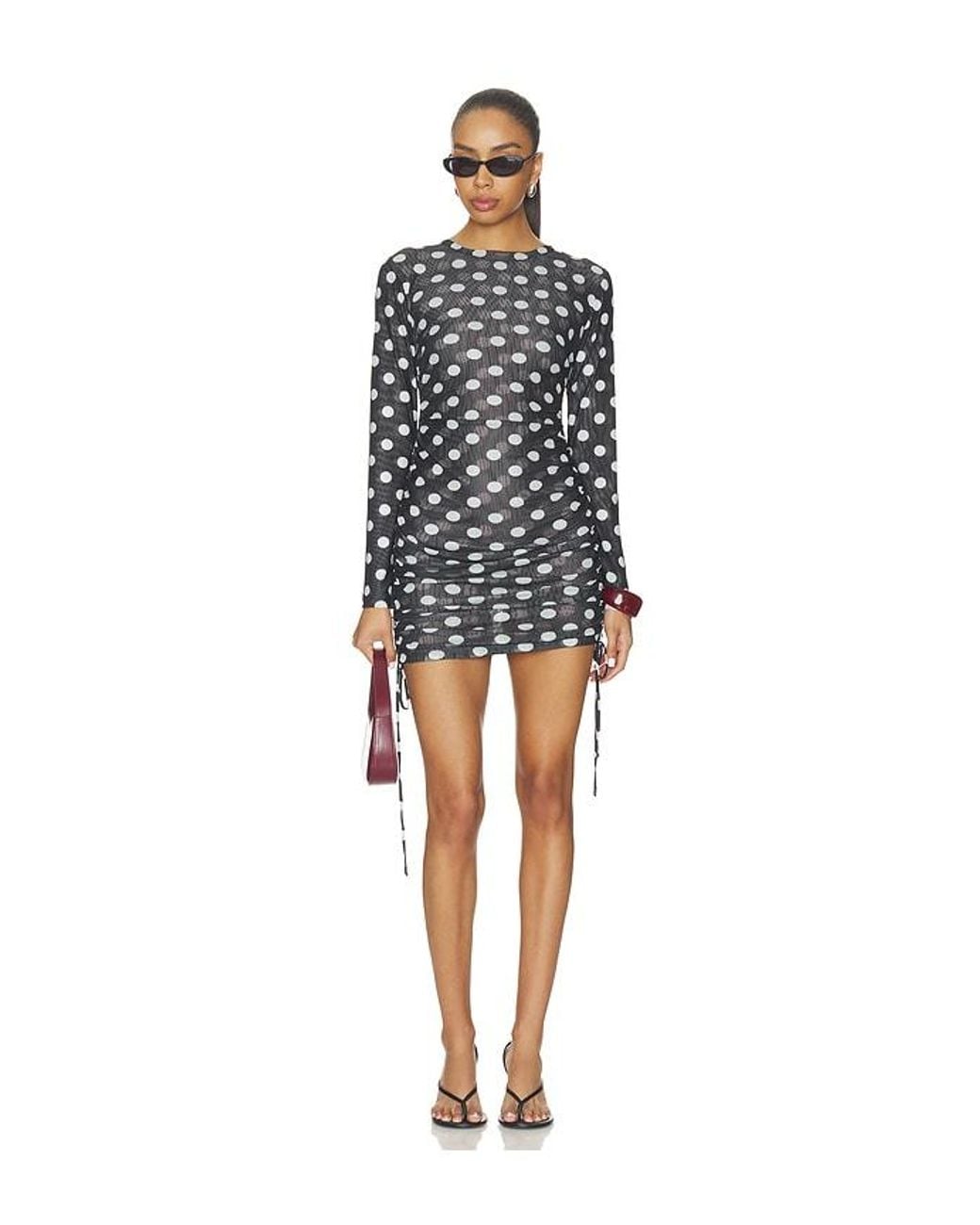 One Teaspoon Black Polka Darling Sheer Mesh Ruched Mini Dress