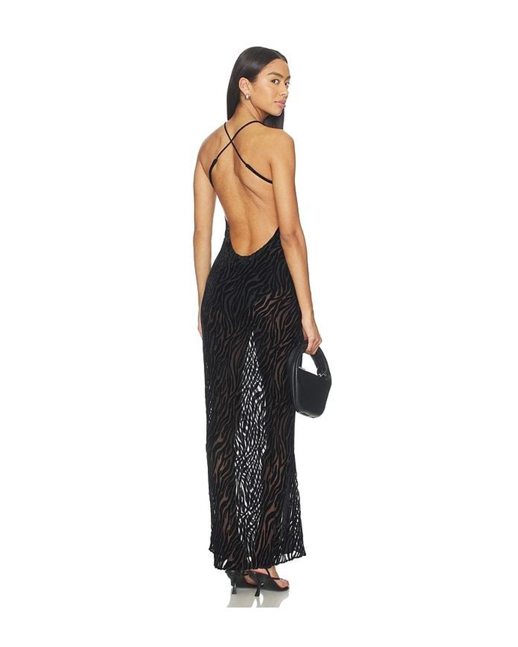GUIZIO Black Burnout Velvet Maxi Dress
