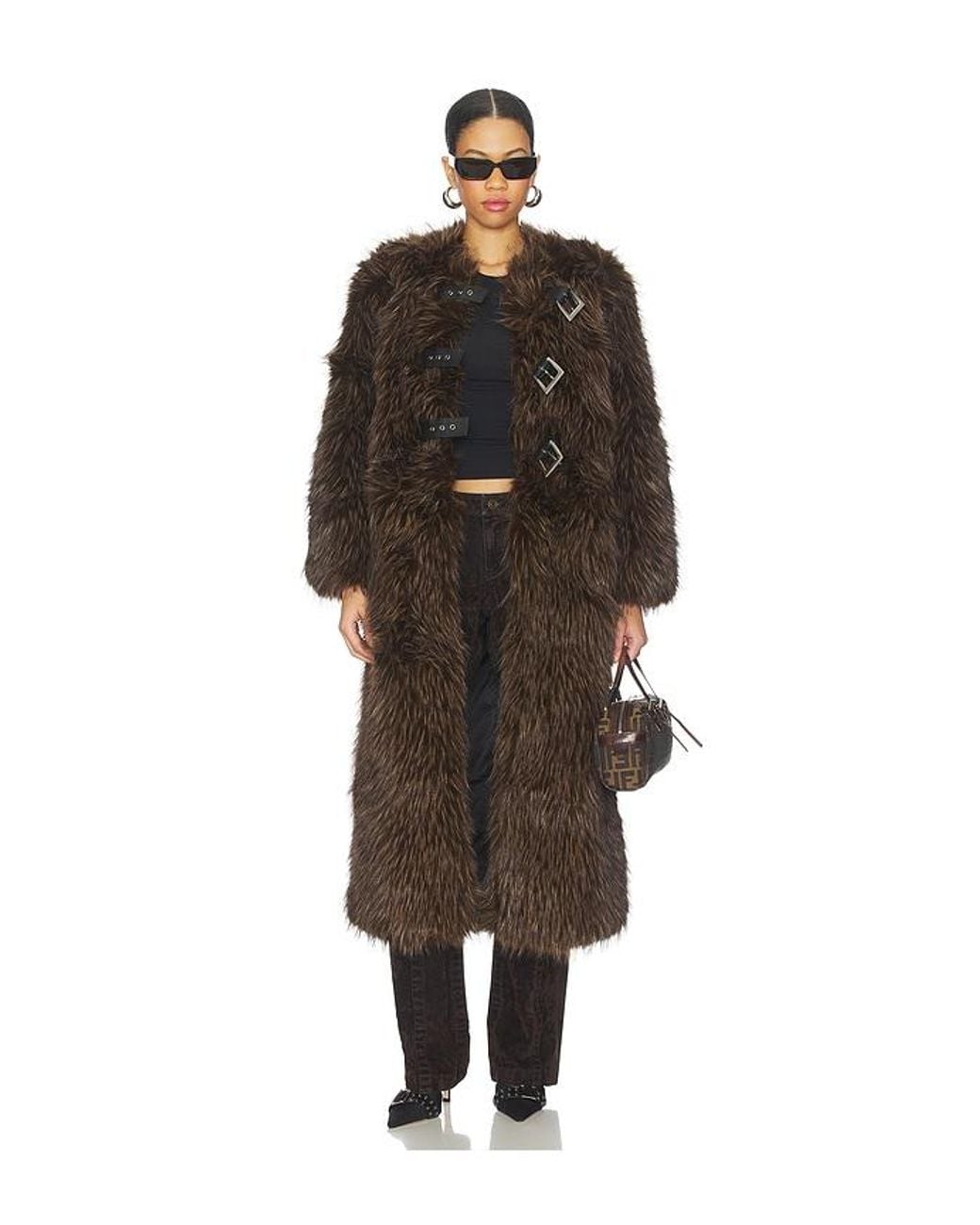 Apparis Black Nolwen Fox Maxi Coat