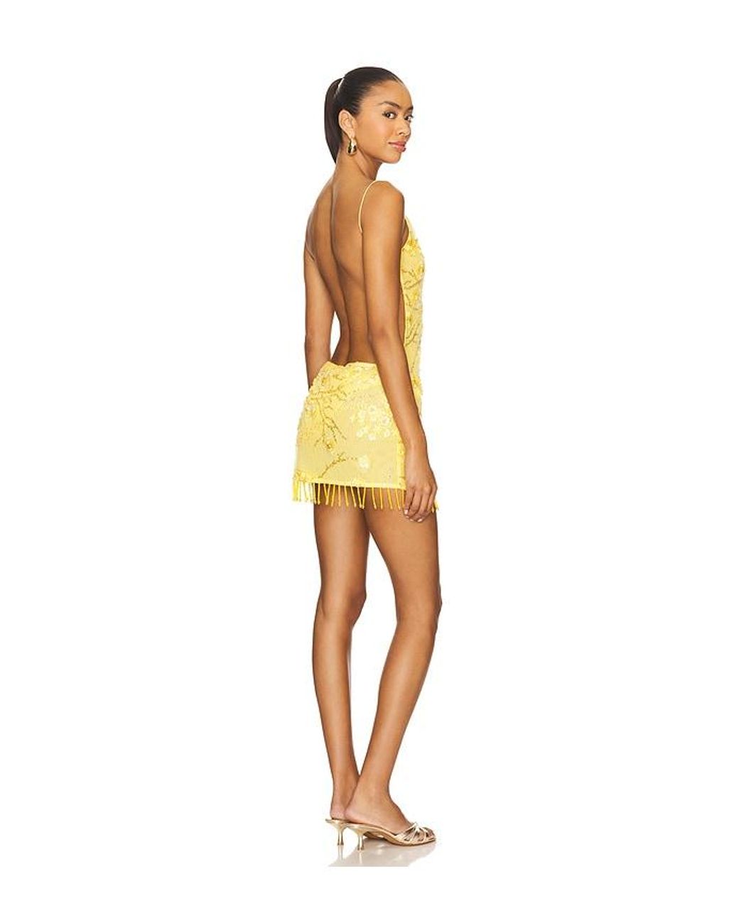 Jaded London Beaded Mesh Mirage Dress in Yellow | Lyst