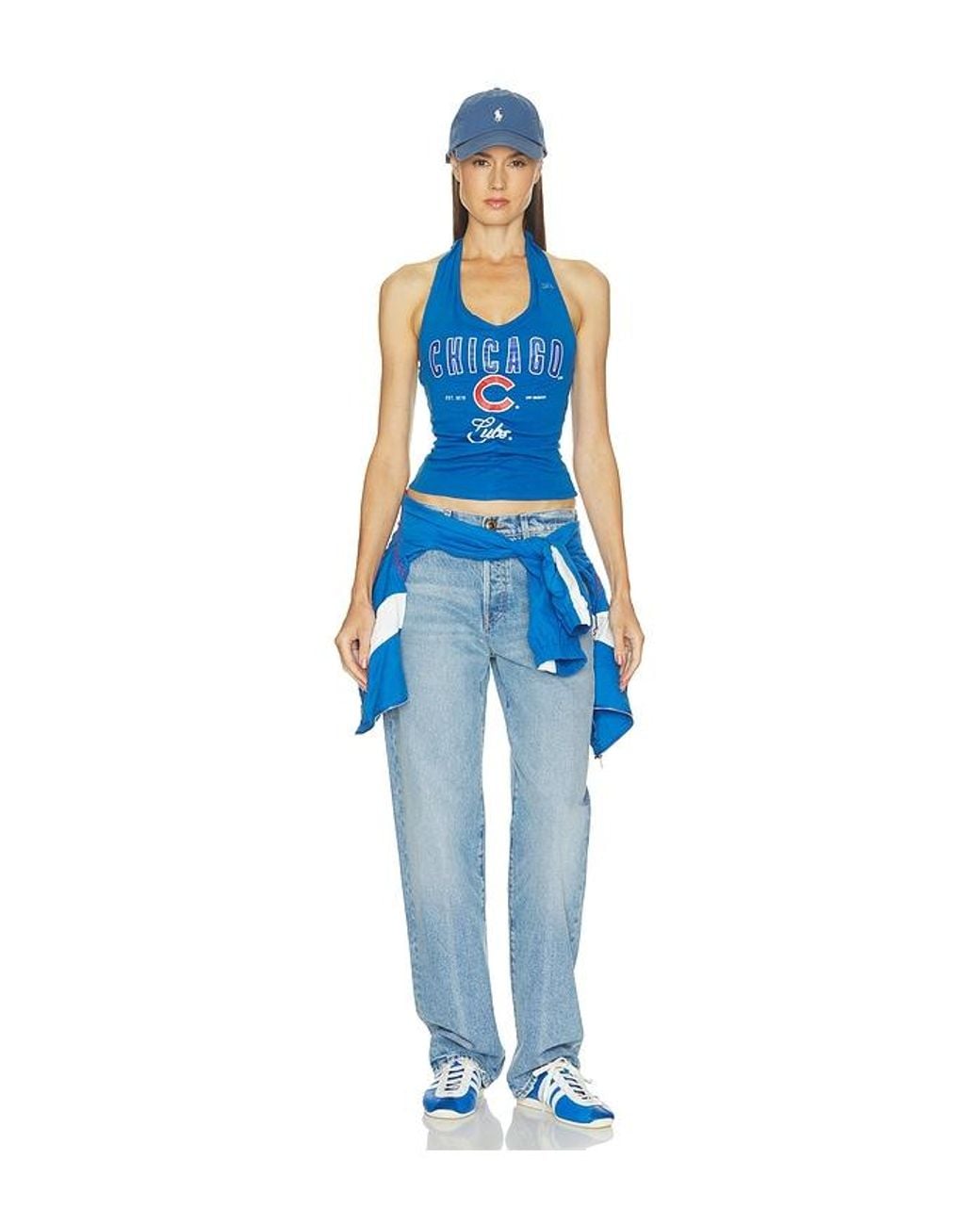 OFF SEASON Blue Ruched Halter Top