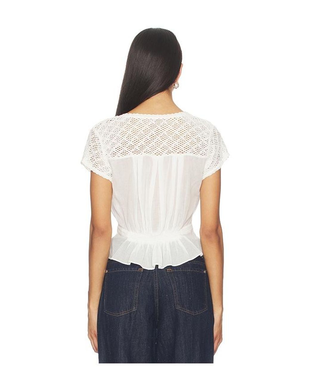 Free People Blue Glimmer Embroidered Top