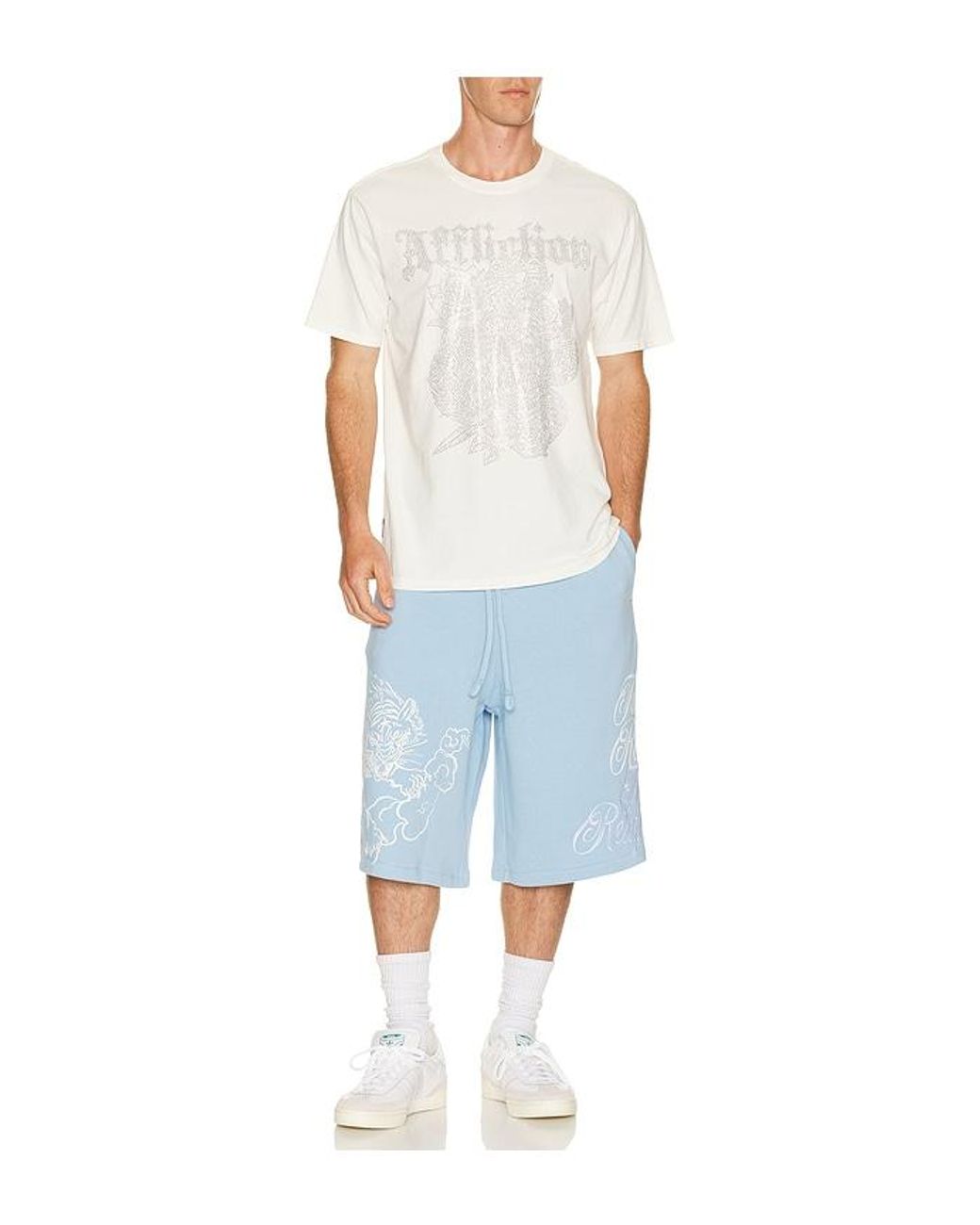 True Religion Blue Tiger Script Mikey Fleece Shorts for men