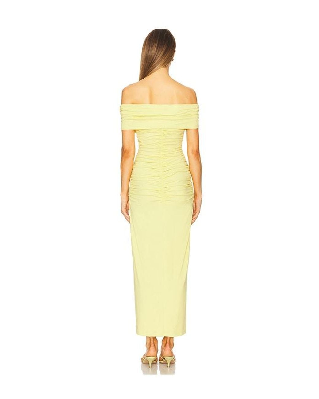 Susana Monaco Yellow V Wire Gathered Off The Shoulder Dress