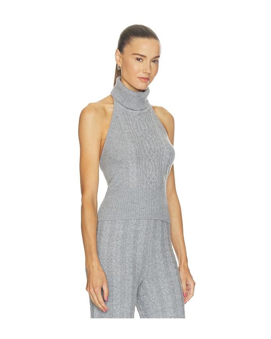 AEXAE Gray X Revolve Cashmere Cable Halterneck Top