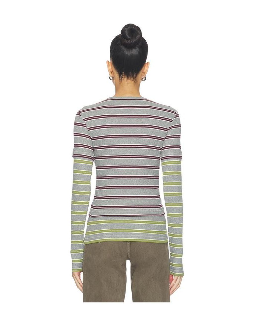 Ganni Multicolor Soft Cotton Rib Long Sleeve Double Layer Top