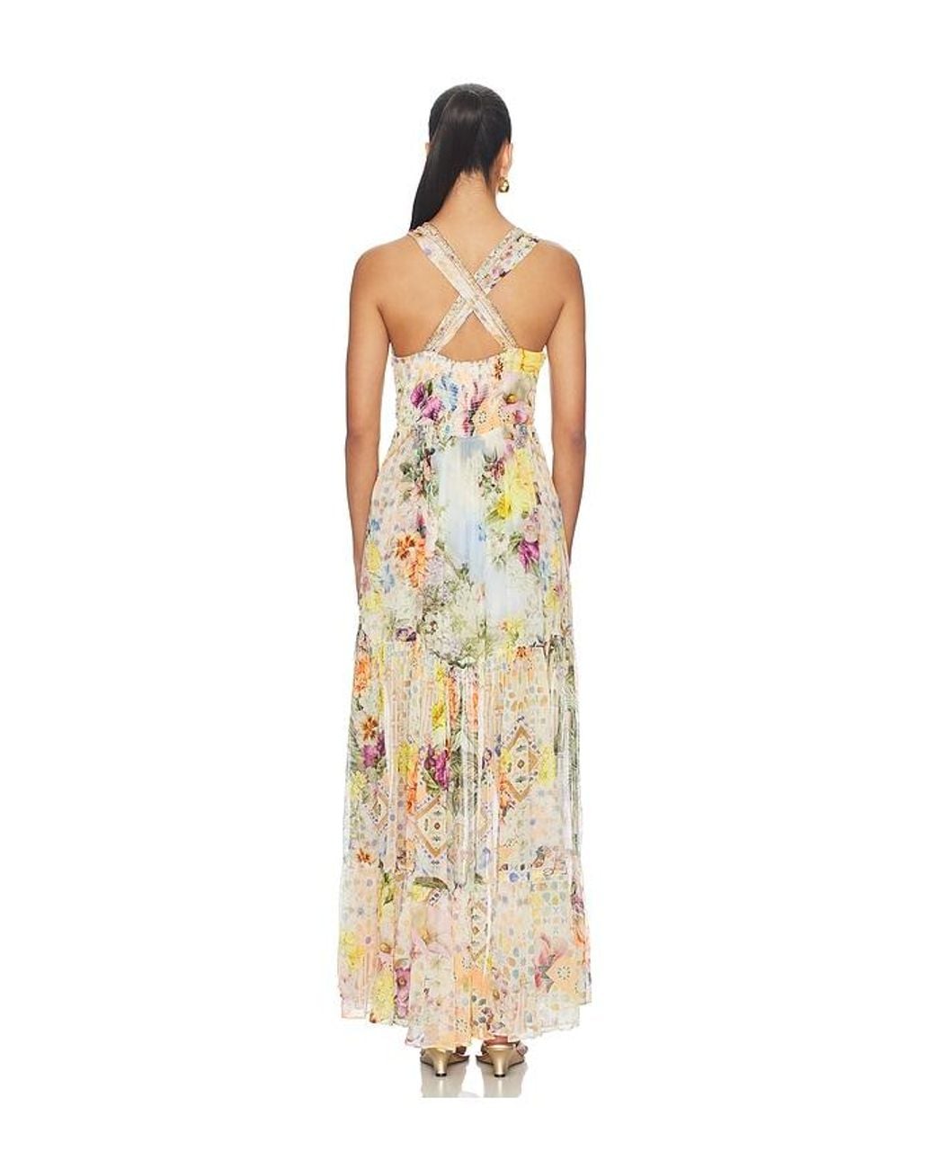 Camilla Metallic Bead Strap Gathered Panel Dress