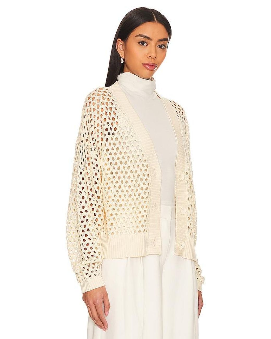 LNA Abi Open Knit Cardigan in Natural Lyst UK