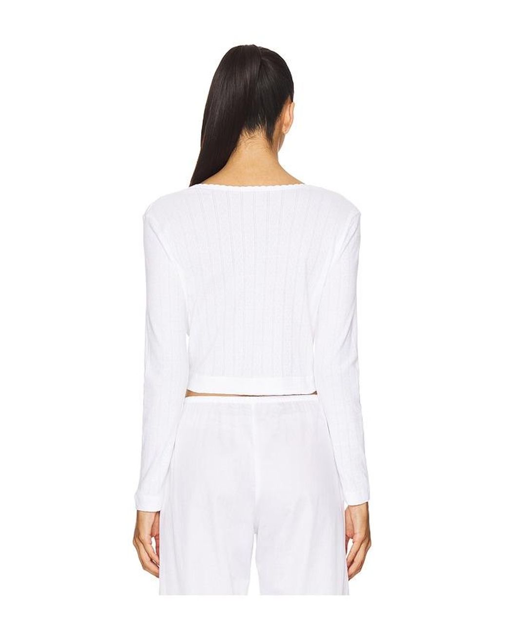 Leset White Pointelle Crop Cardigan