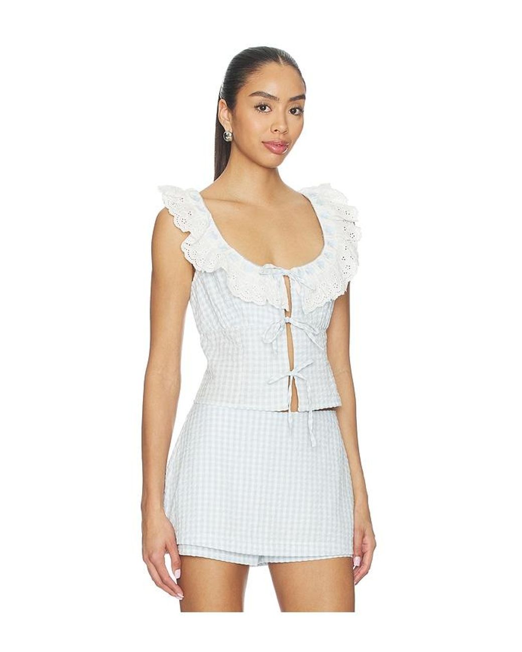 For Love & Lemons White Bradford Gingham Top