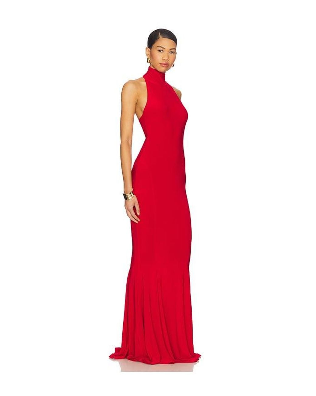 Norma Kamali Red X Revolve Halter Turtle Fishtail Gown