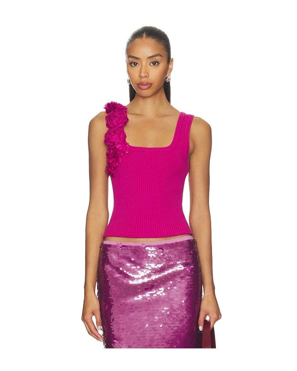 Aje. Pink Emmy Flower Knit Tank Top