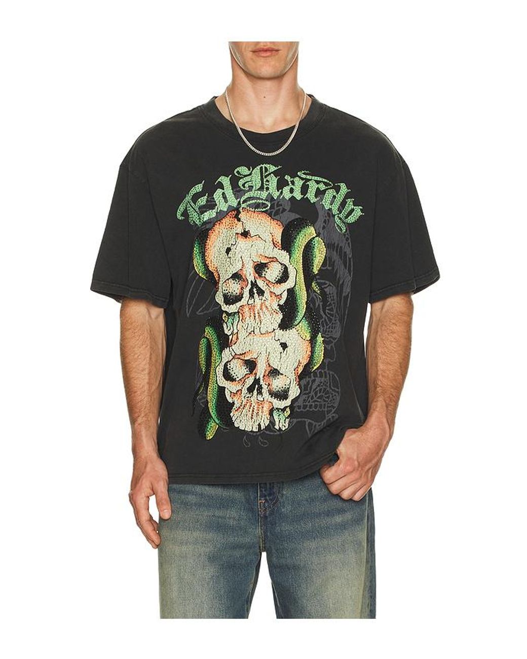 Camiseta Boxy Skull Snakes En Color Negro Talla (También En S, M) Ed Hardy de hombre de color Black
