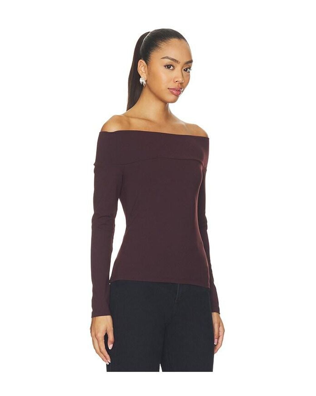 Susana Monaco Black Off Shoulder Long Sleeve Top
