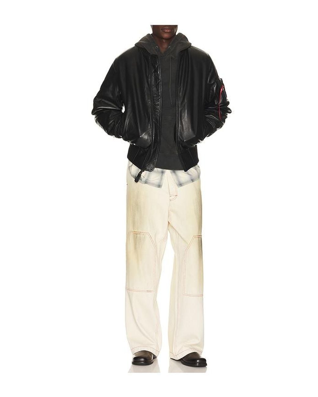 Alpha Industries Black Ma-1 Heritage Fit Leather Flight Jacket for men