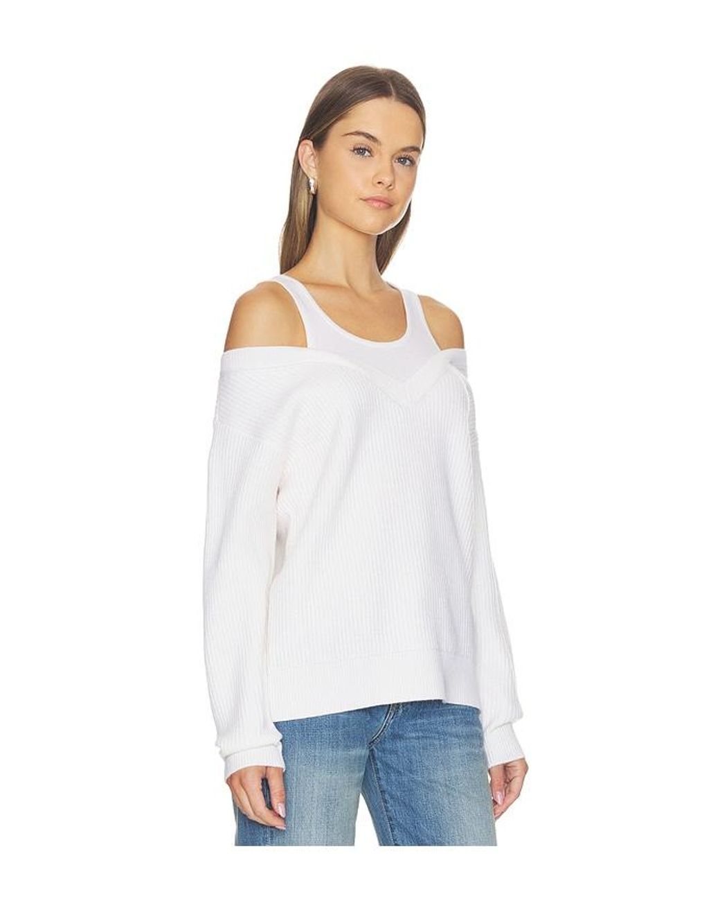 Helmut Lang White Double Layer V Neck Top