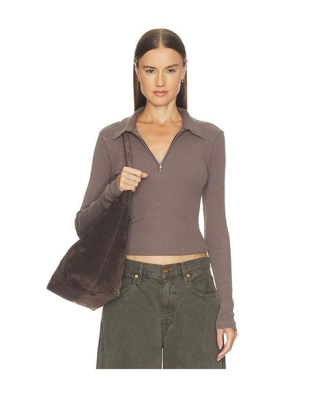 Agolde Brown Amica Zip Polo Shirt