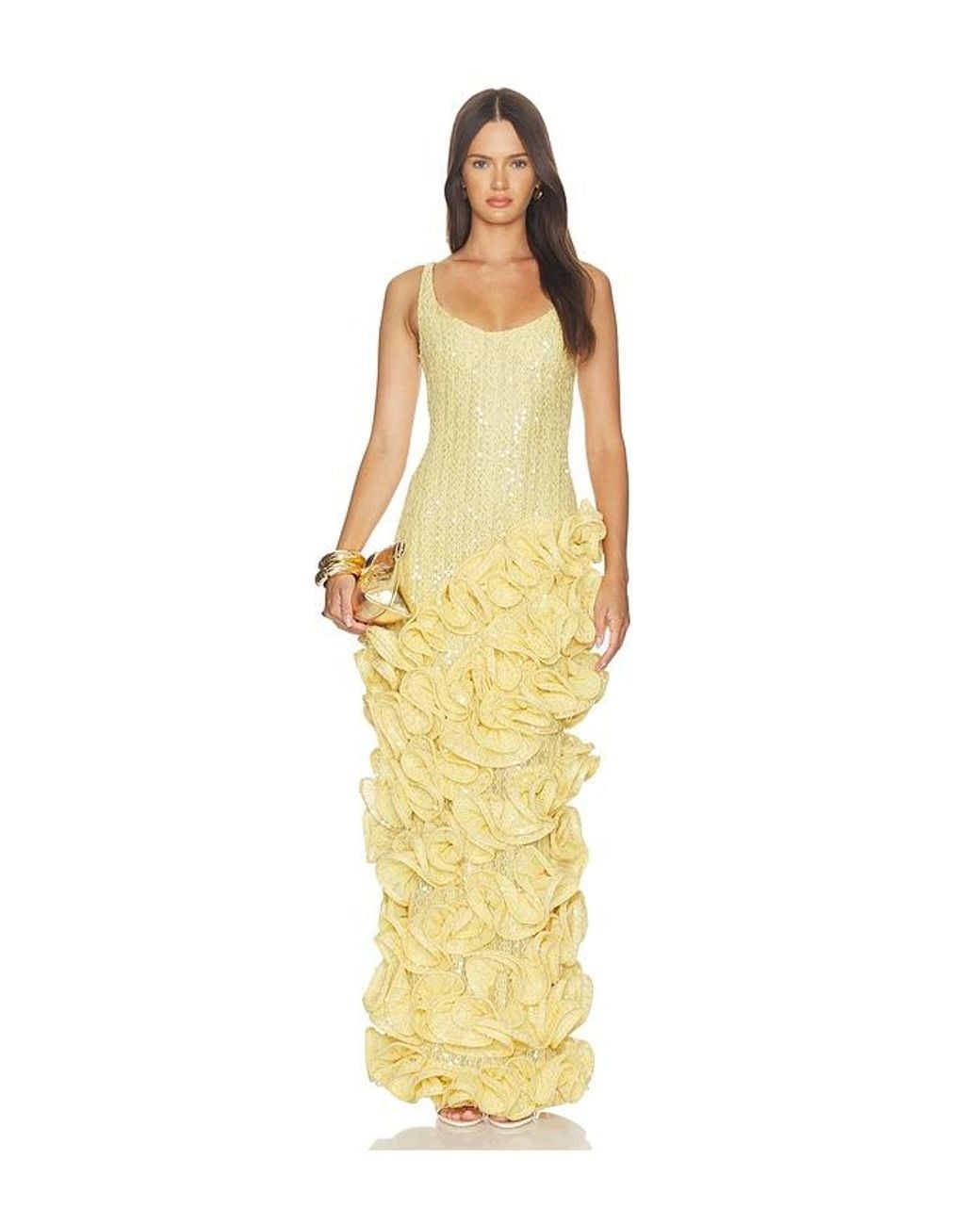 PATBO Metallic Lara Crochet Ruffle Midi Dress
