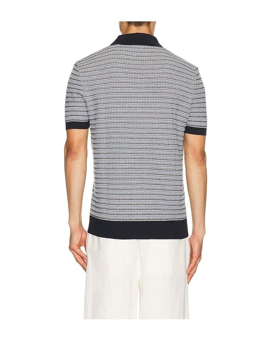 Frescobol Carioca Blue Rino Cotton Blend Short Sleeve Contrast Knitted Polo for men