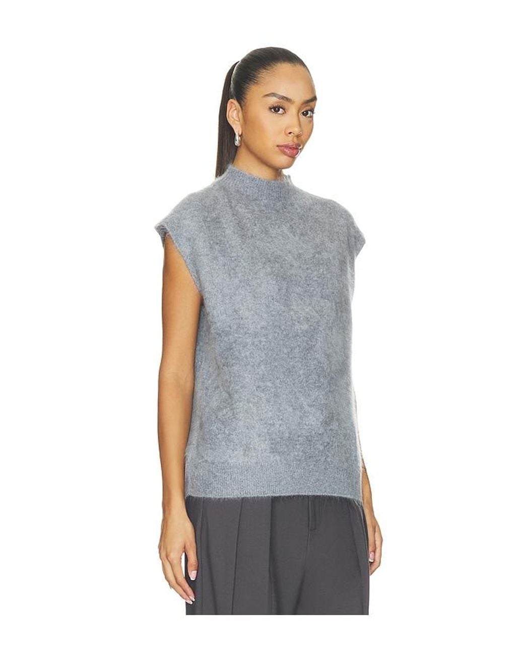 Rag & Bone Blue Jada Brushed Cashmere Mock-Neck Vest Top