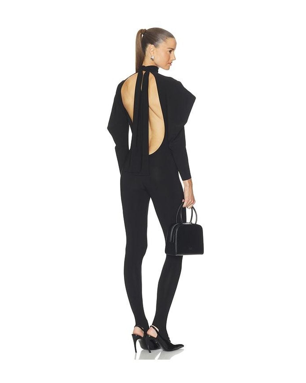Norma Kamali Black Wing Sleeve Open Back Bow Neck Catsuit