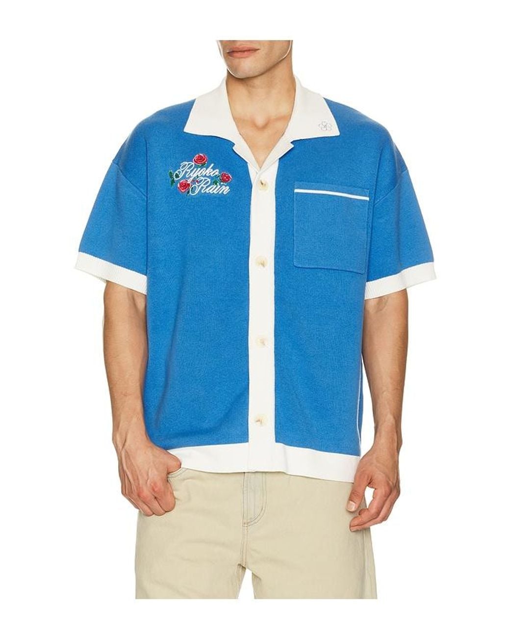 Ryoko Rain Blue Dear Ryoko Knitted Button Up Shirt for men