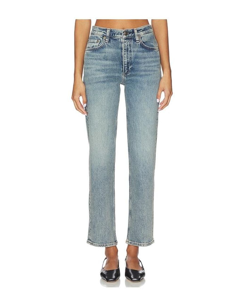 Rag & Bone Blue Harlow Mid-Rise Ankle Straight Jeans