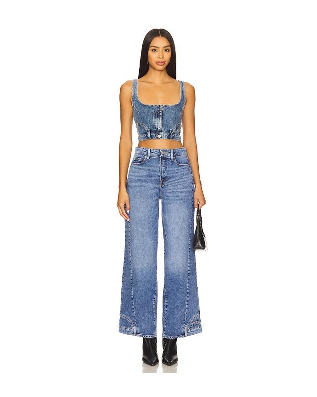 GOOD AMERICAN Blue Reworked Wide Leg Jeans