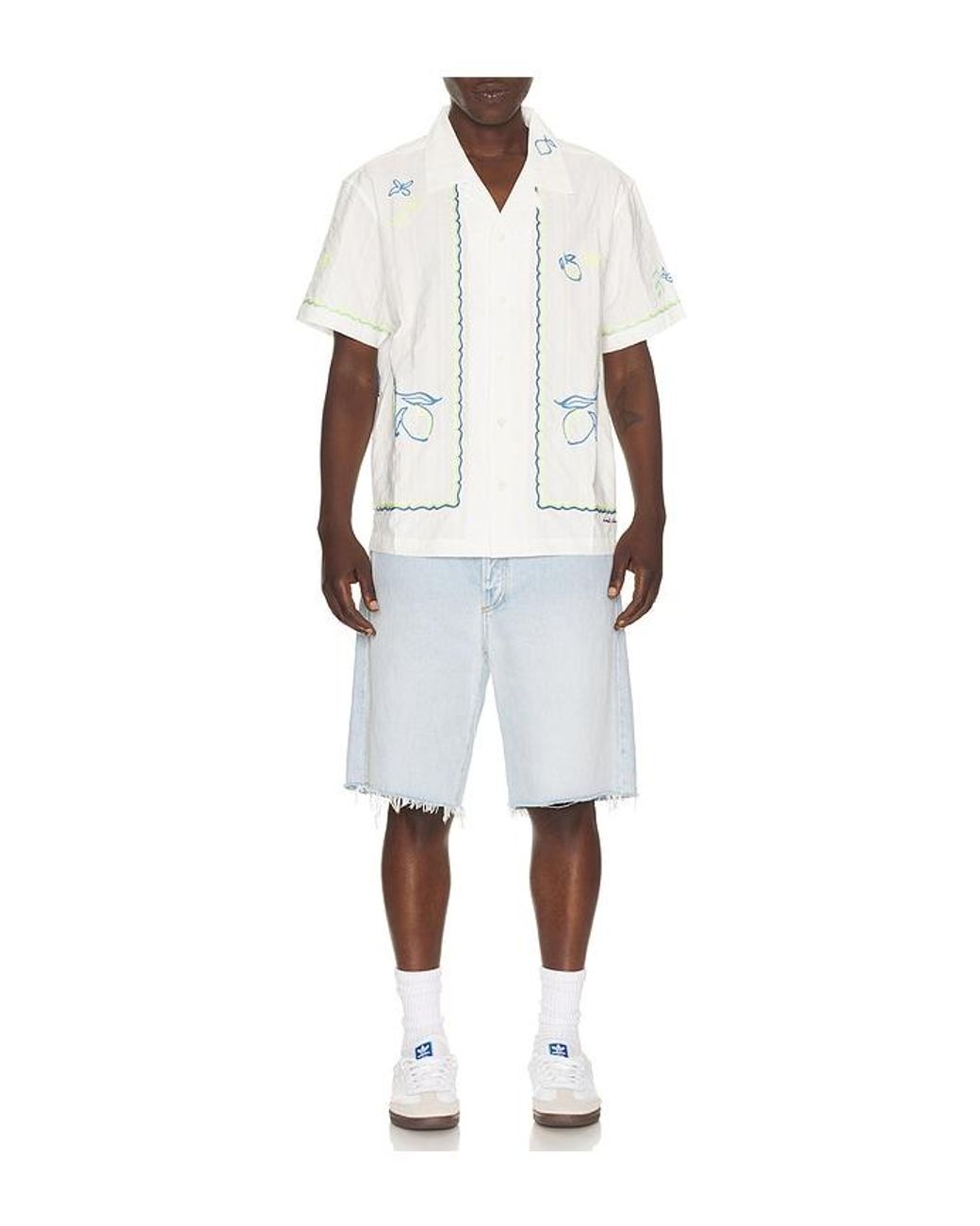 DUNST White Hand Drawing Open Collared Shirt for men