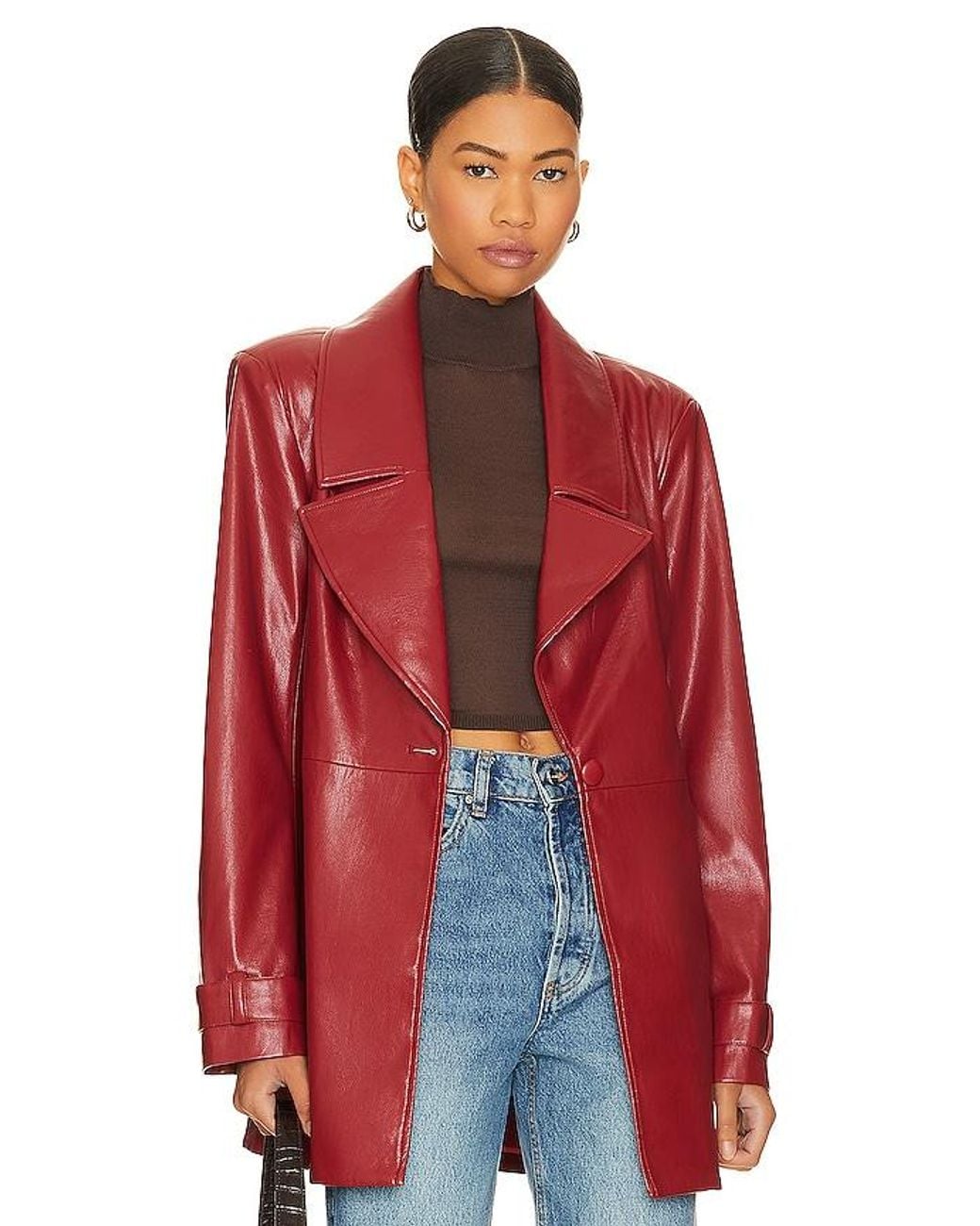 House of Harlow 1960 Red X Revolve Bordeaux Faux Leather Blazer