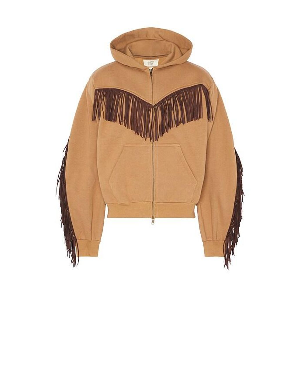 Austin Post Brown Fringed Full Zip Hoodie for men