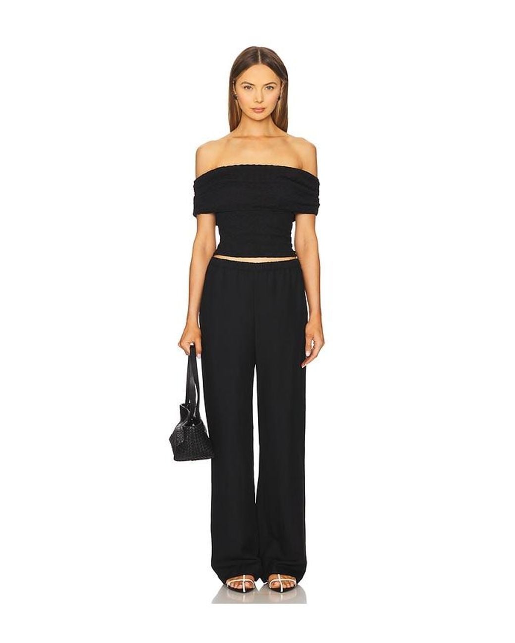 Astr Black Off Shoulder Textured Knit Top