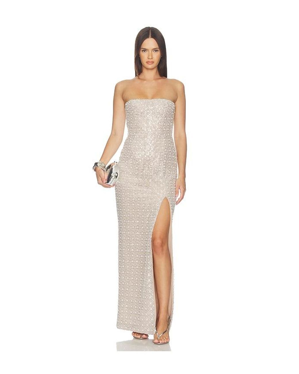 Bronx and Banco White Allegra Pearl Veronica Maxi Dress With Slit