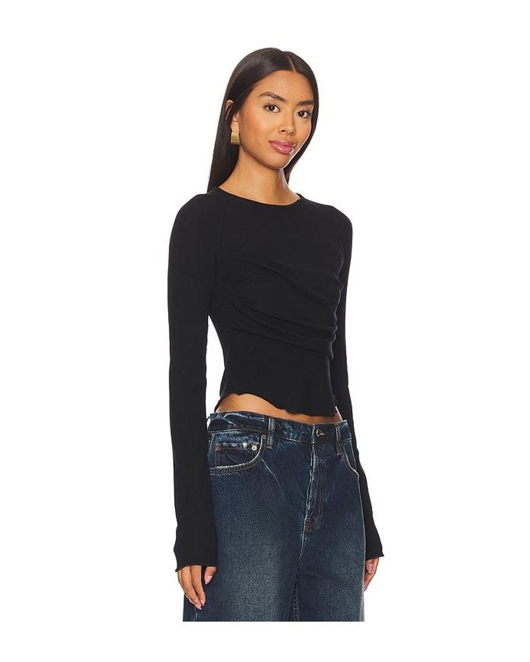 The Line By K Black Lettuce Trim Rayon Blend Tee