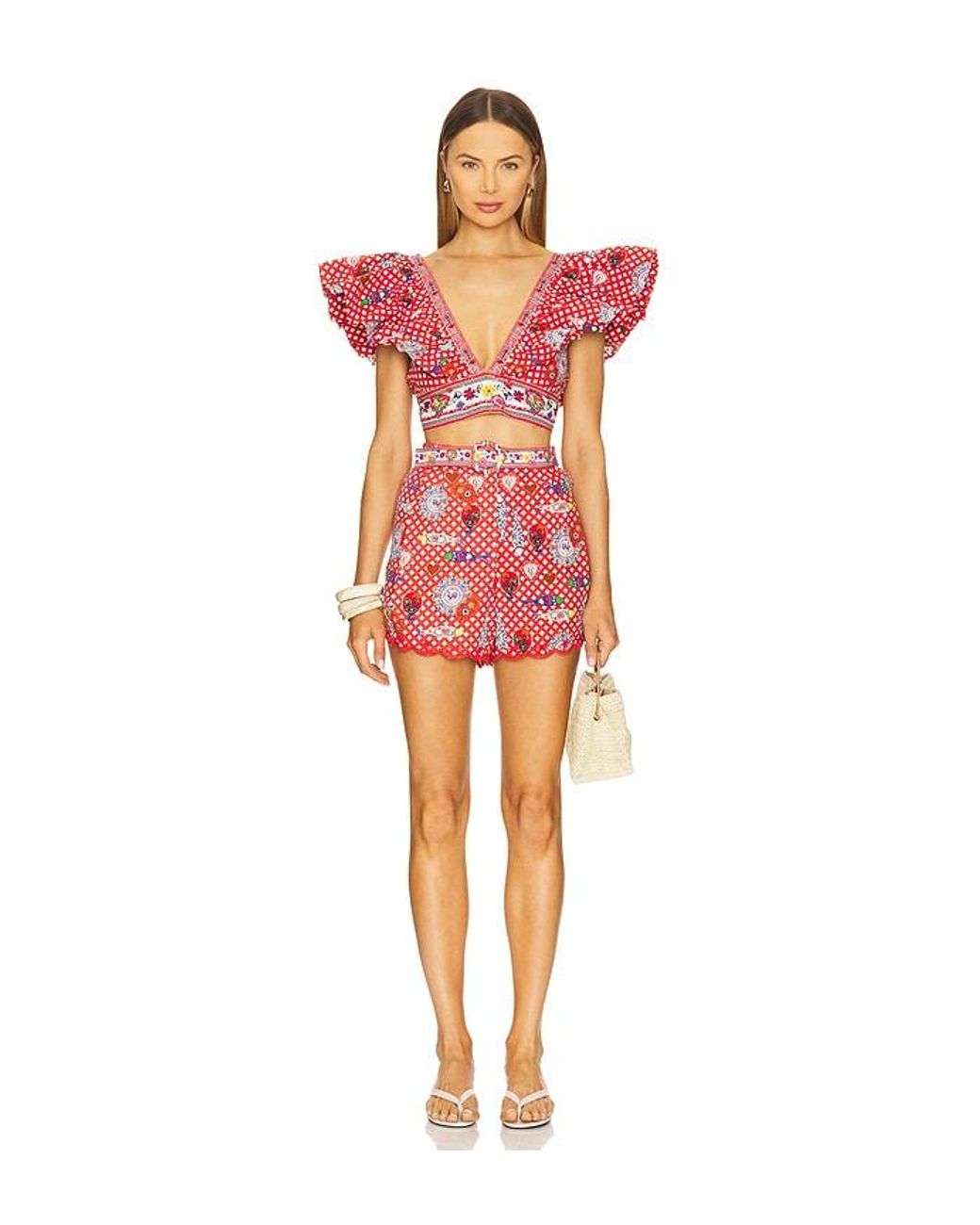 Camilla Red Ruffle Wrap Top