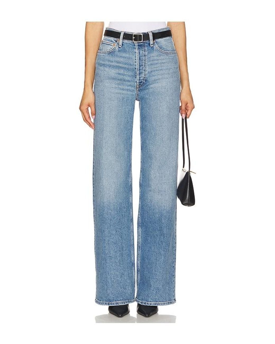 Re/done Blue 70S Ultra High Rise Wide Leg Jeans