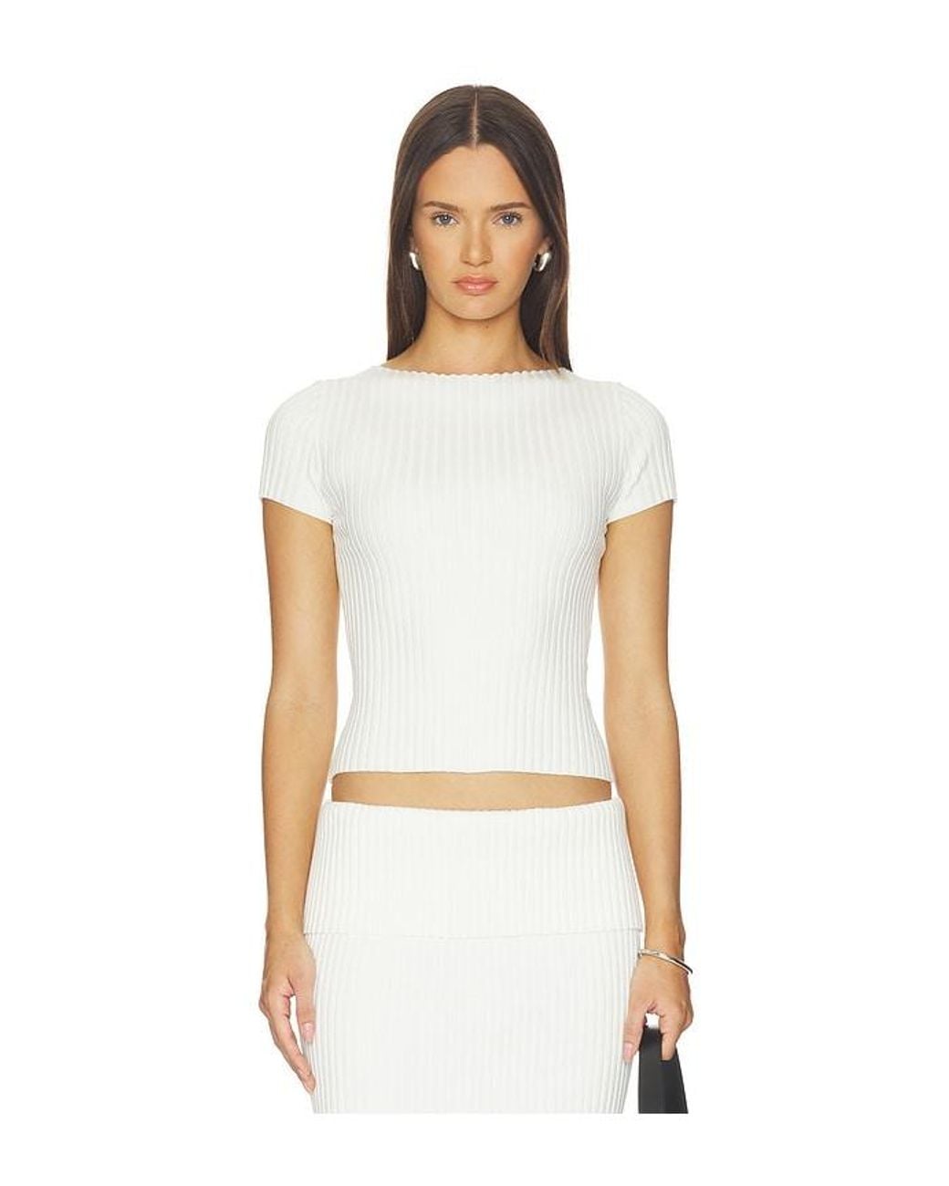 L'academie White 'Academie Jordin Short Sleeve Rib Top