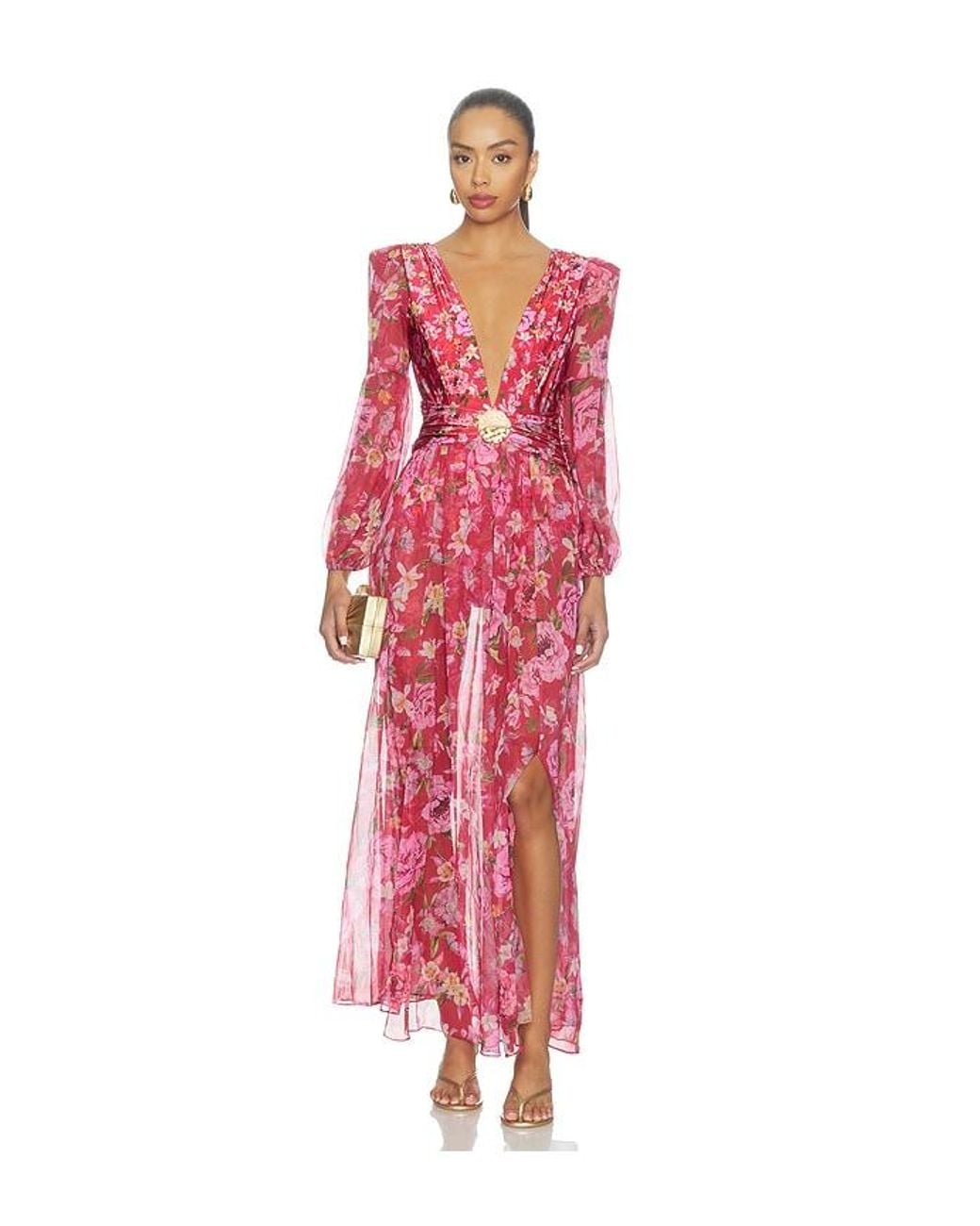 PATBO Red Peony Print Plunge Maxi Dress