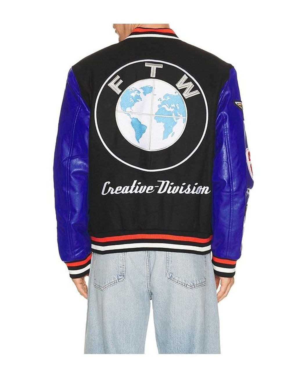 Market Blue Sponsorship Varsity Jacket for men