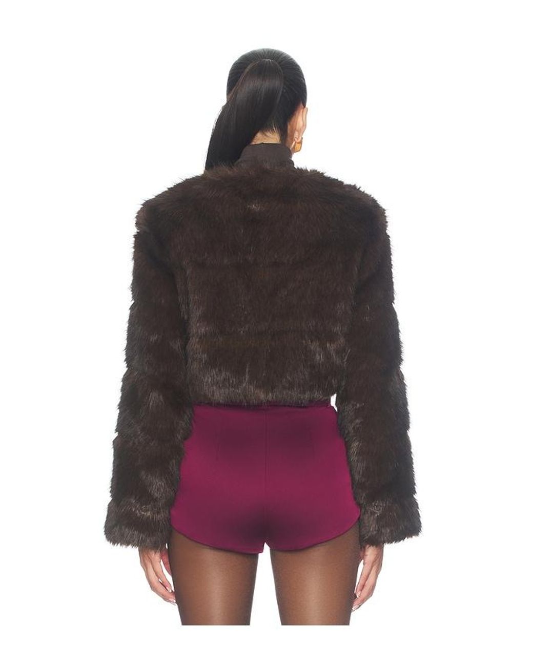 Bardot Brown Petro Cropped Faux Fur Jacket