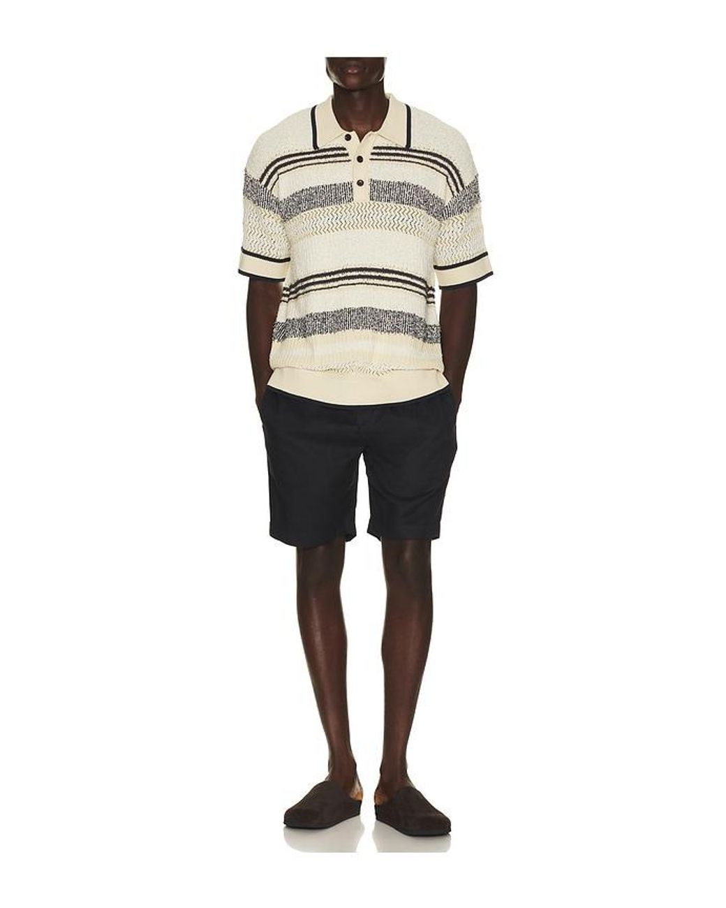 Scotch & Soda Natural Structured Dropped Shoulder Knitted Polo for men