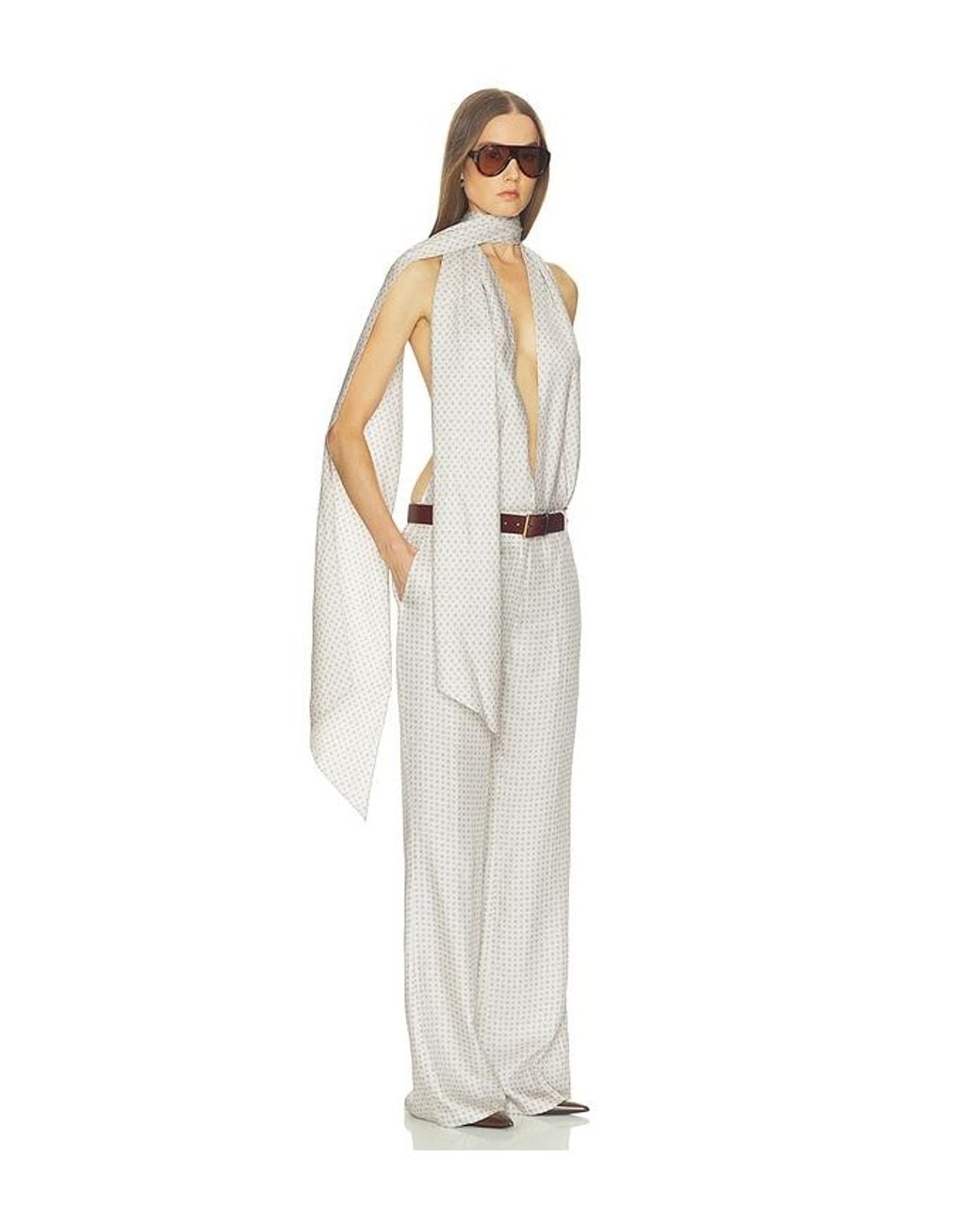 Helsa White Scarf Halter Jumpsuit