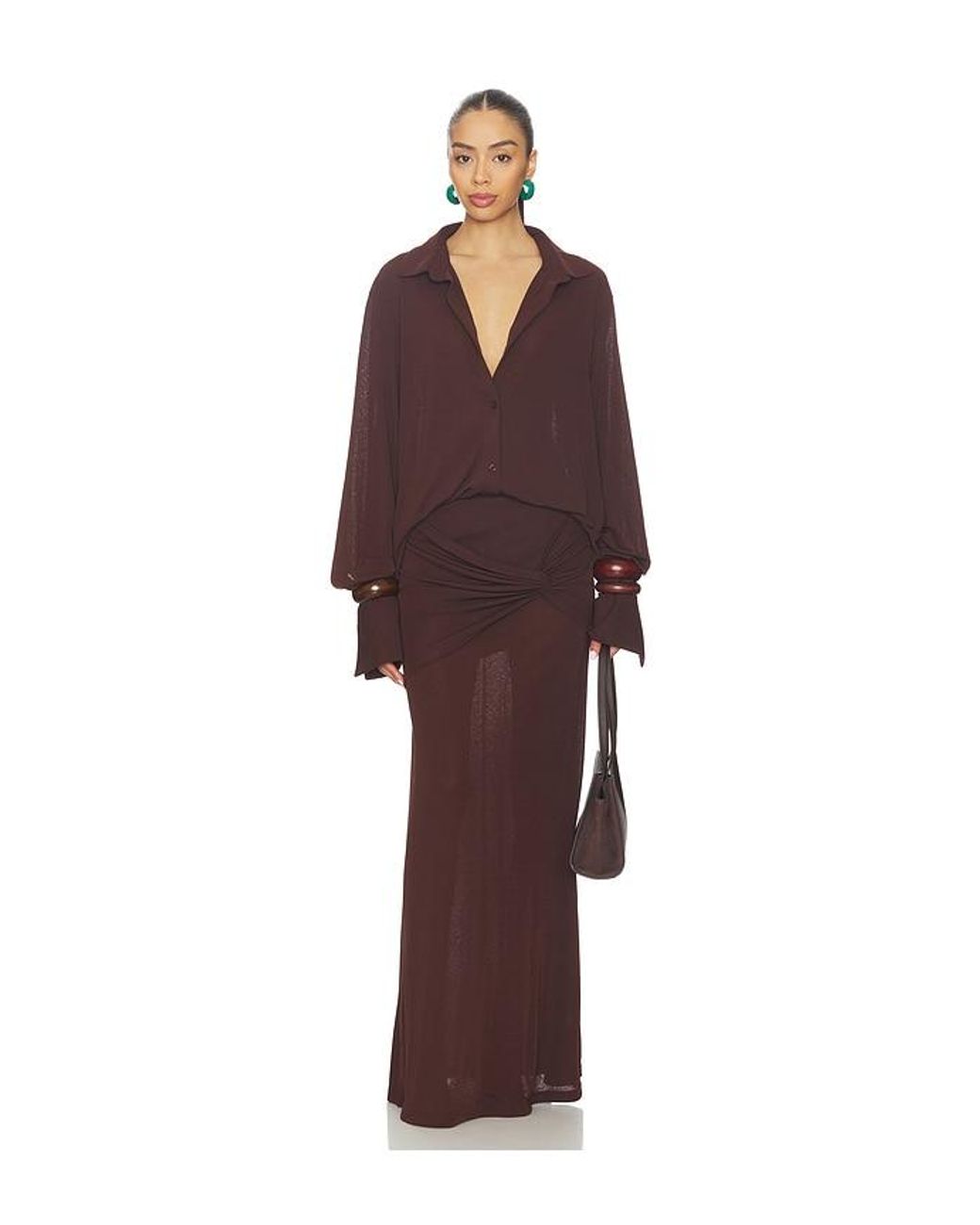 SNDY'S Brown Kalea Twist Maxi Skirt
