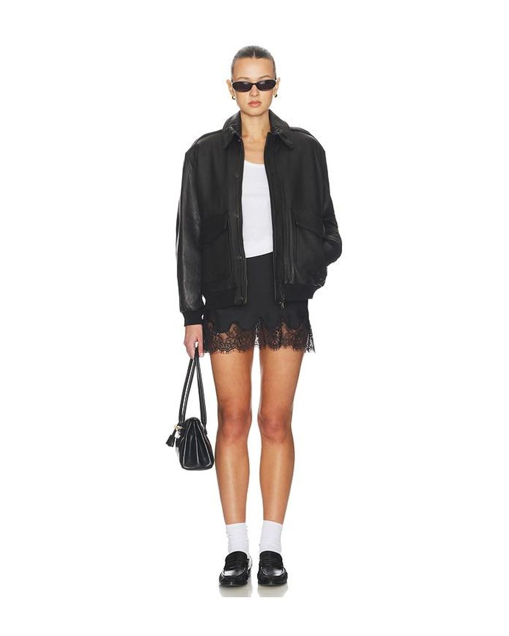 HOMMEGIRLS Black Leather Bomber