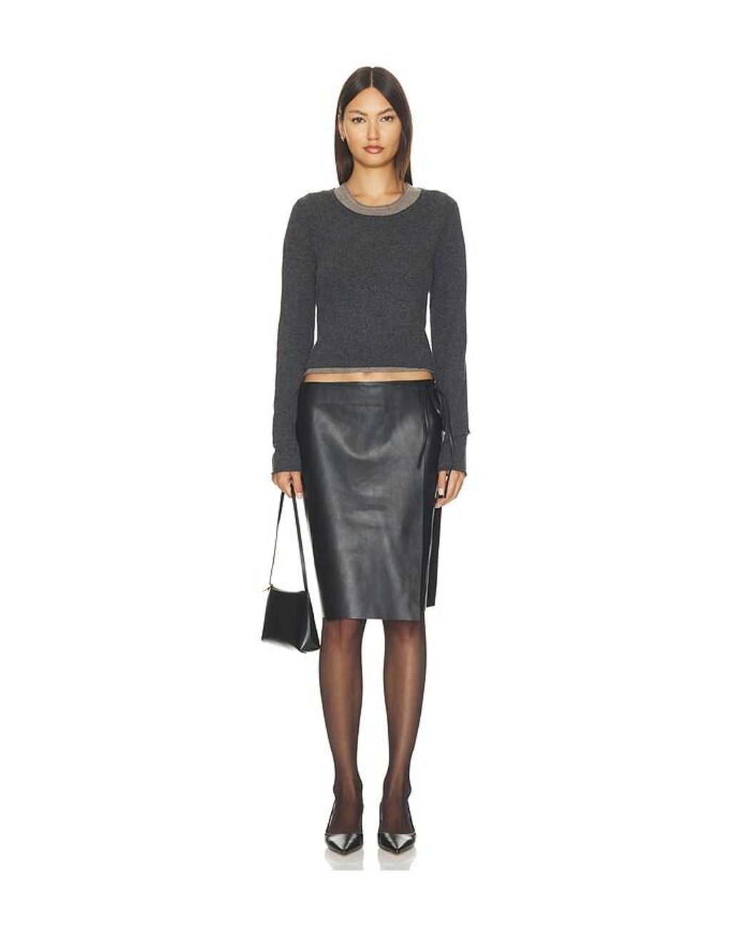 St. Agni Black Leather Everyday Wrap Skirt