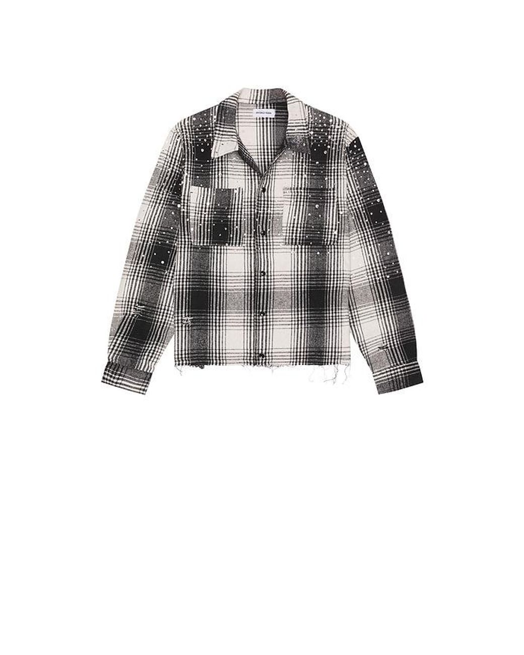 Ryoko Rain Gray Button Up Rhinestone Flannel for men