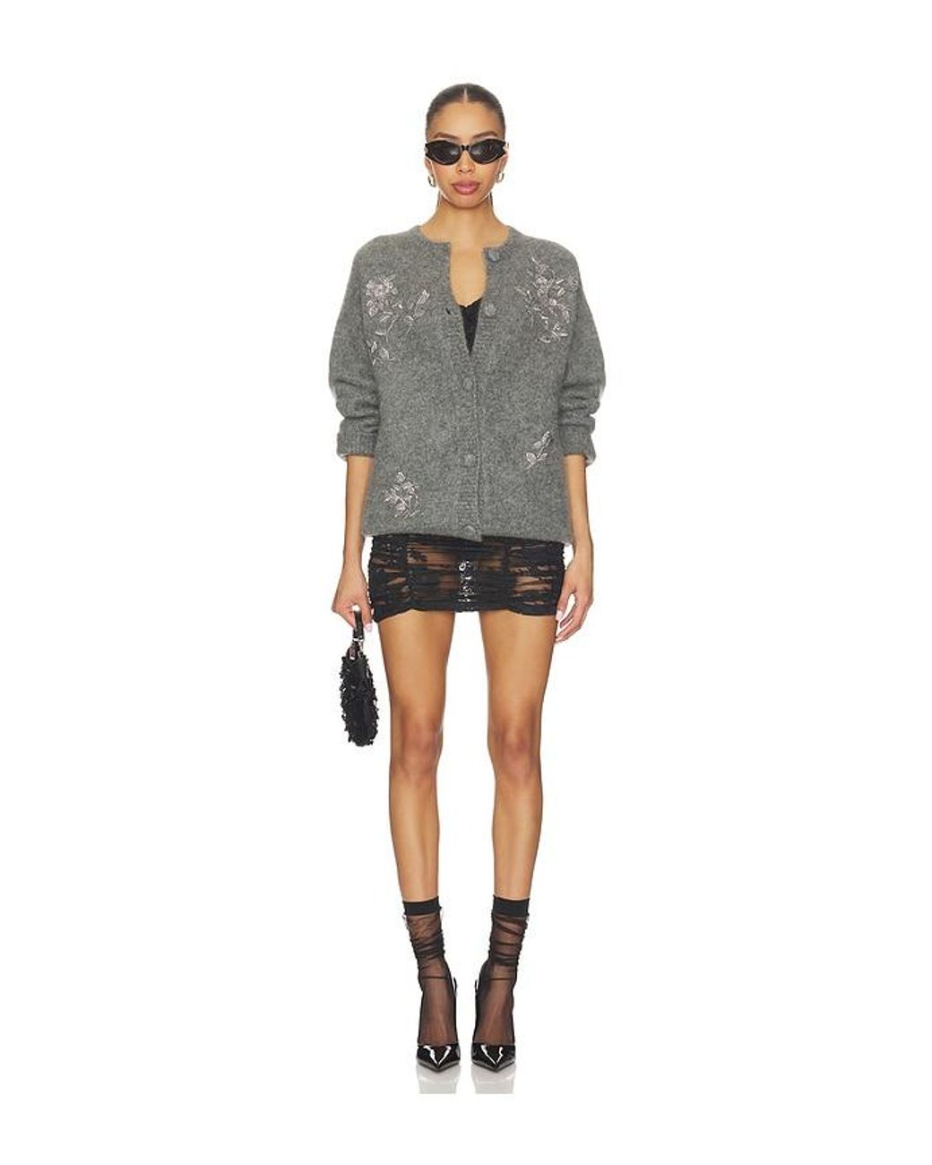 Markgong Gray Beaded Mohair Knit Cardigan