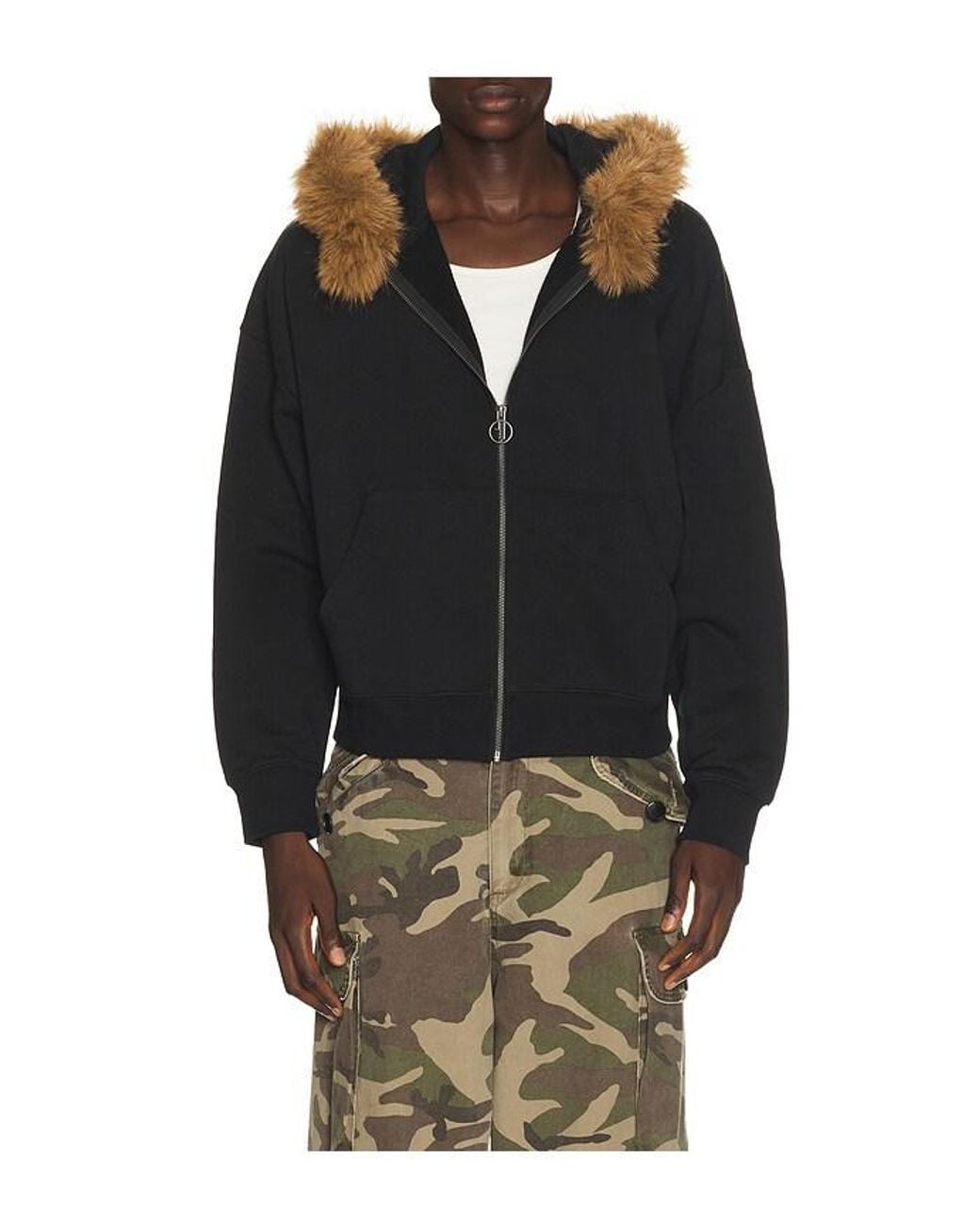 JUNGLES Blue Fur Trim Hoodie for men