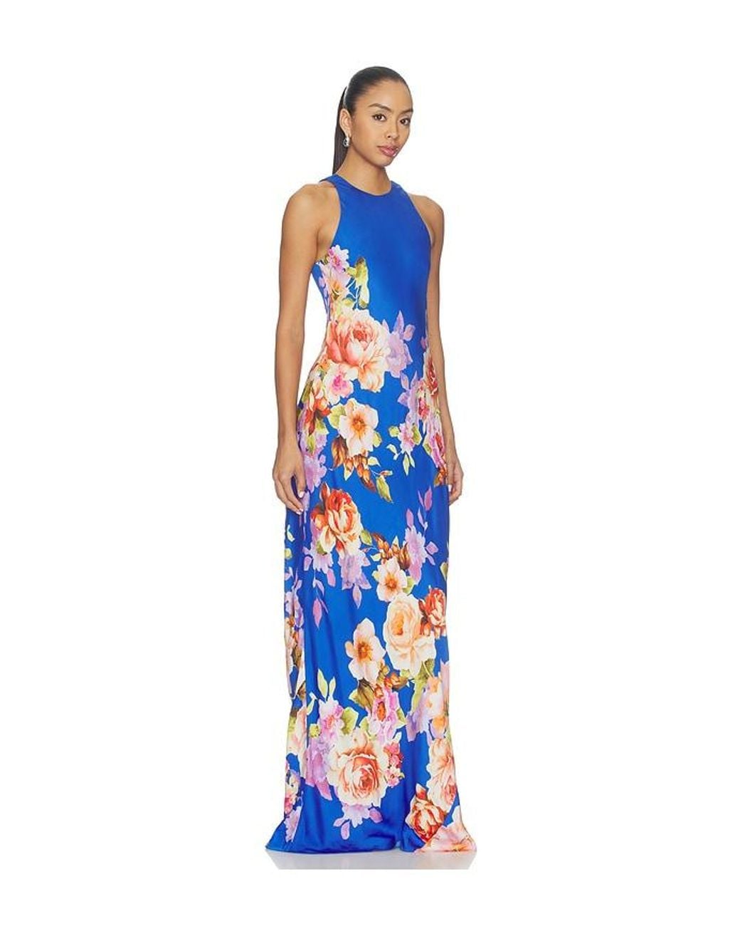 Hemant & Nandita Blue Crew Neck Bias Maxi Dress
