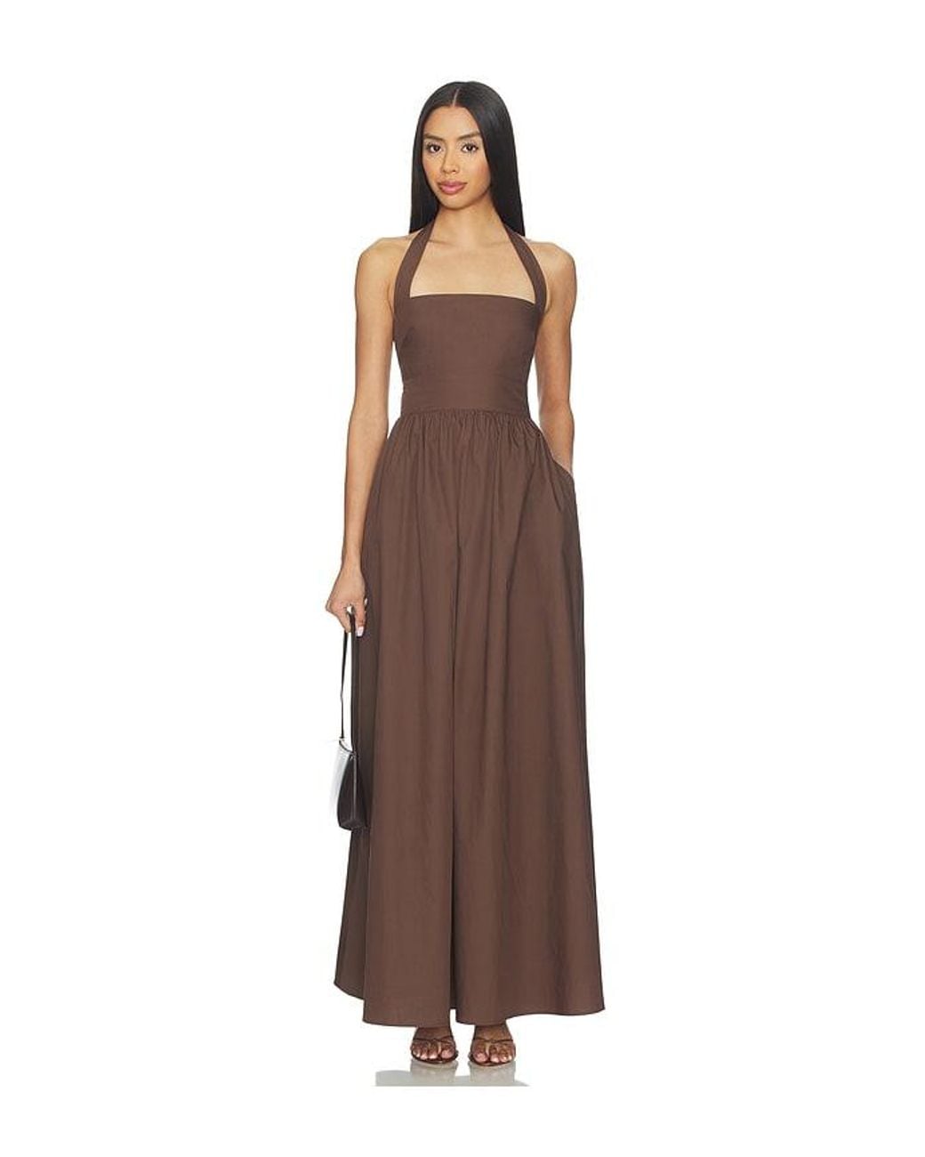 Susana Monaco Brown X Revolve Poplin Tie Halter Dress